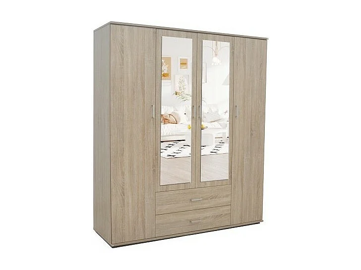 Kledingkast, garderobe, met spiegel uit de TOM-collectie, 4 deuren 160 cm, geïntegreerde kledingkast in Sonoma eiken