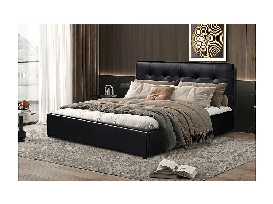 Cama baú design na cor preta para adultos coleção RICO, 160x200 cm, com estrado incluso.