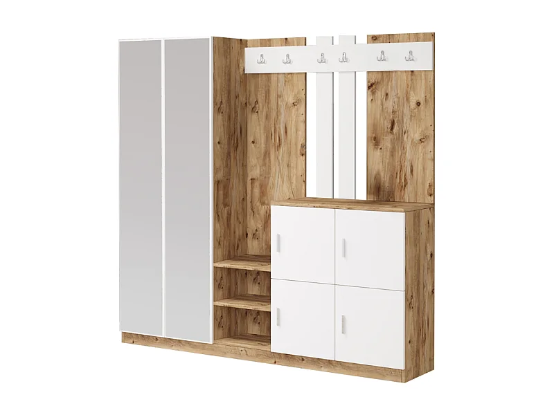 Meuble d'entrée avec miroir bois et blanc ANKA