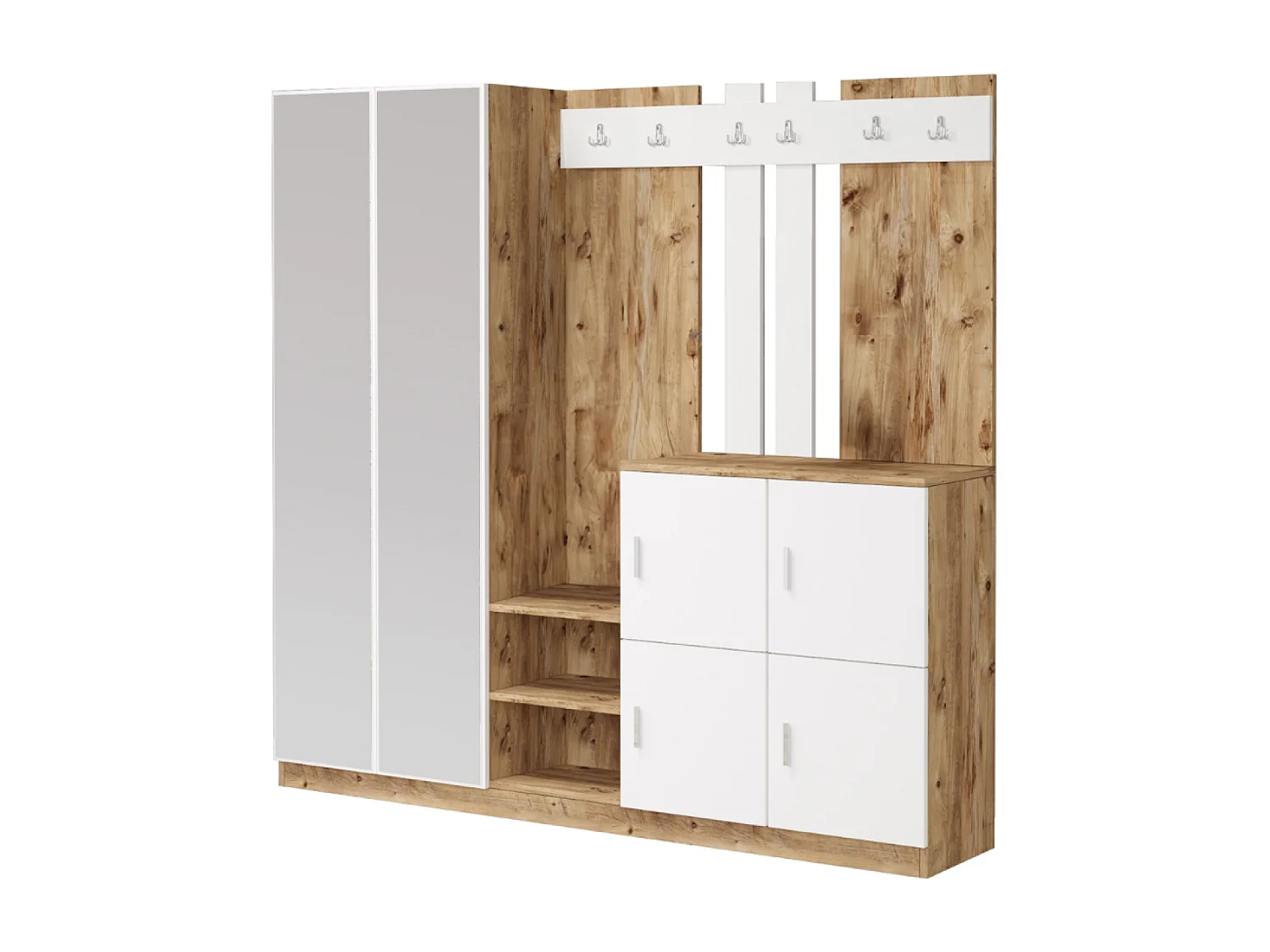 Mueble recibidor madera y blanco con espejo ANKA