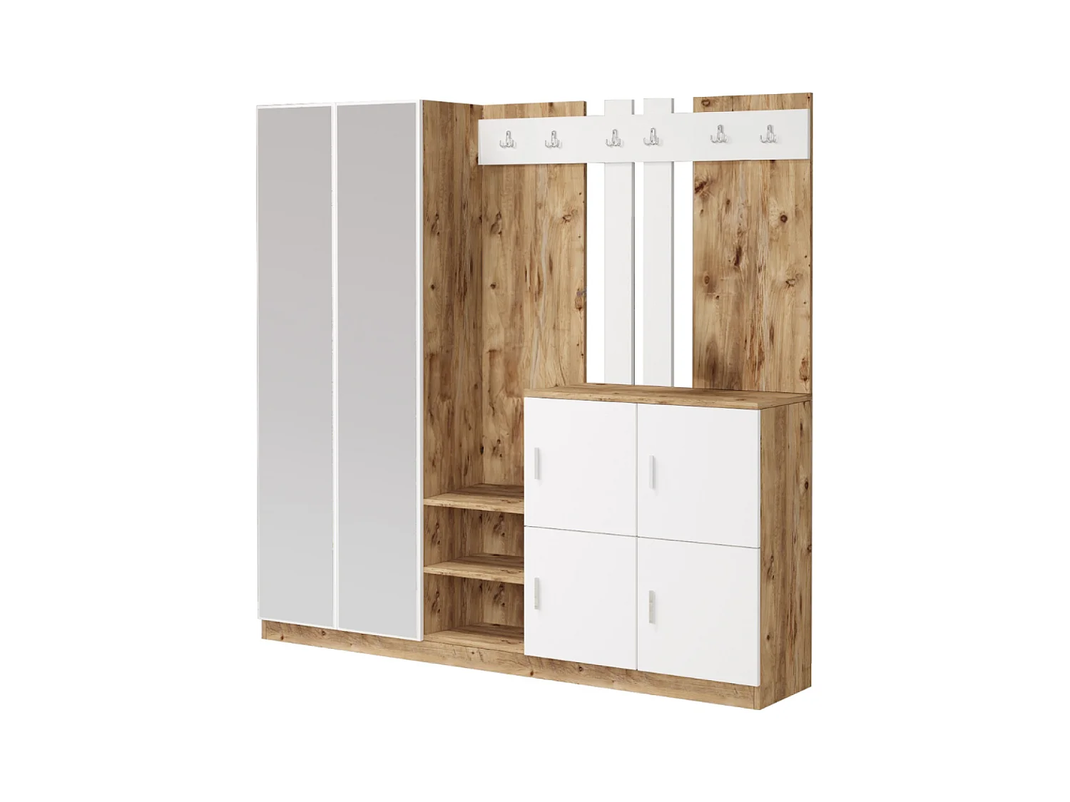 Flurmöbel mit Holz- und Weißspiegel ANKA - Geräumige und elegante Aufbewahrung
