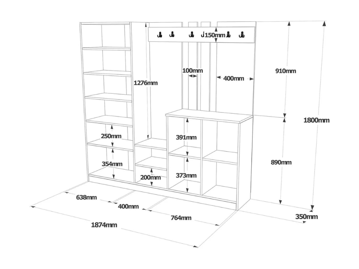 Meuble d'entrée avec miroir bois et blanc ANKA