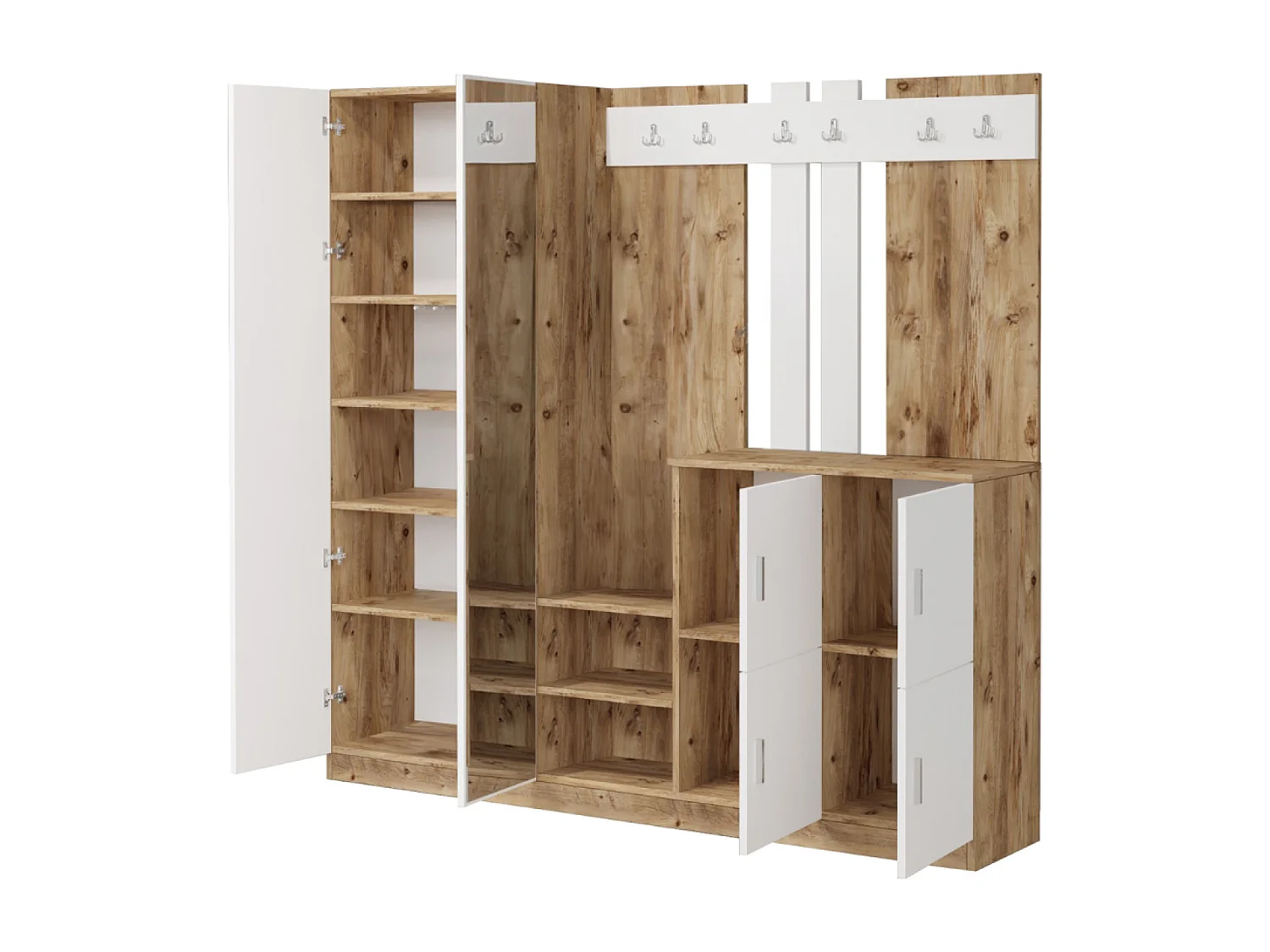 Halmeubel met houten en witte spiegel ANKA - Ruime en elegante opbergruimte