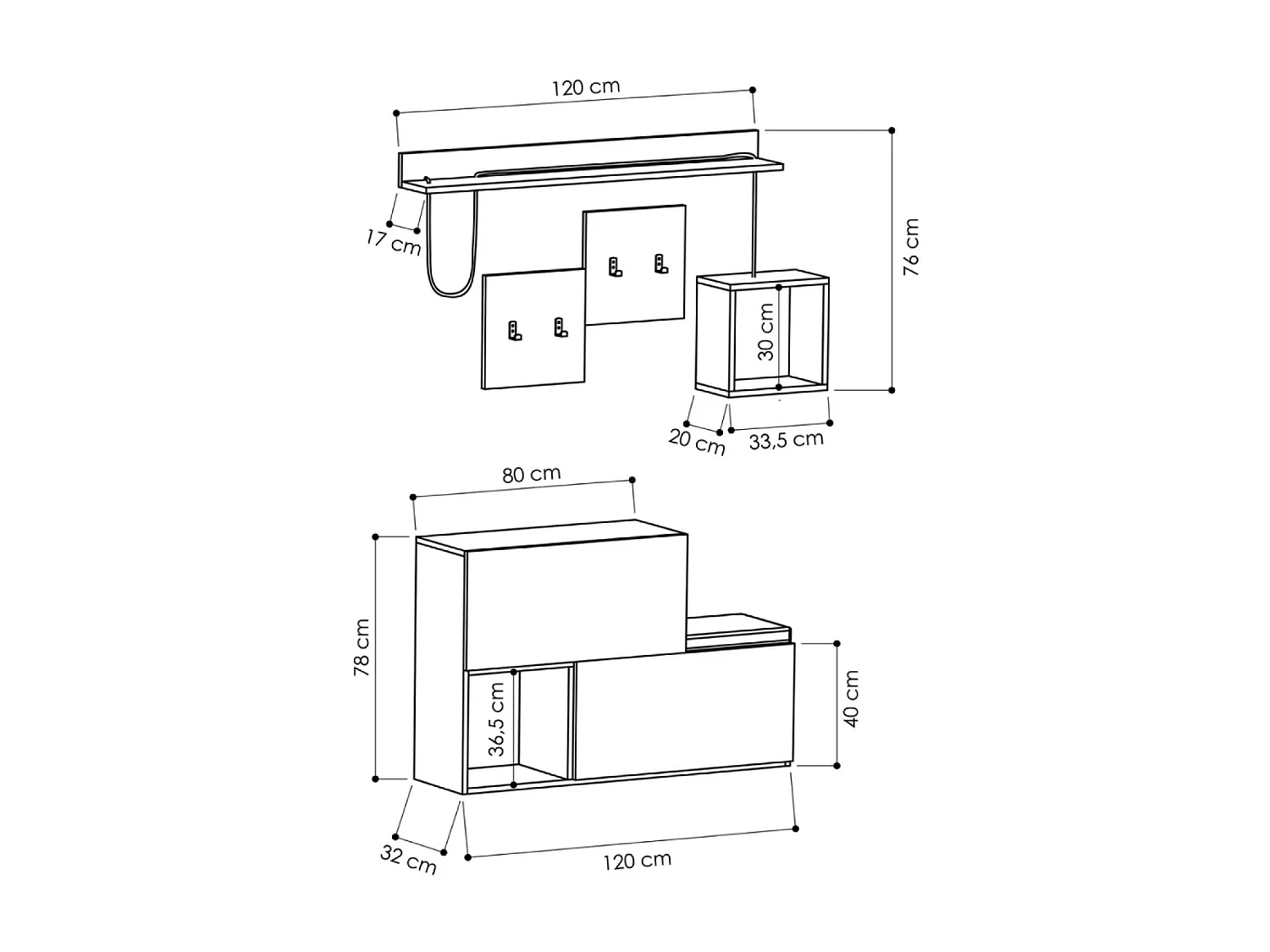 Mobile d'ingresso design a parete legno e grigio INGA