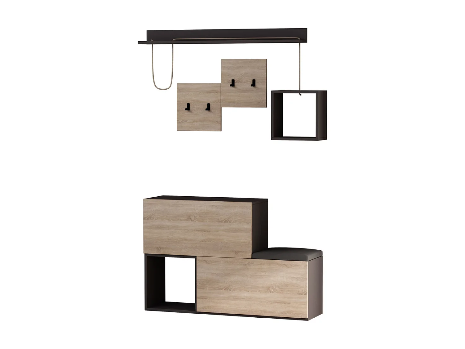 Mobile d'ingresso design a parete legno e grigio INGA