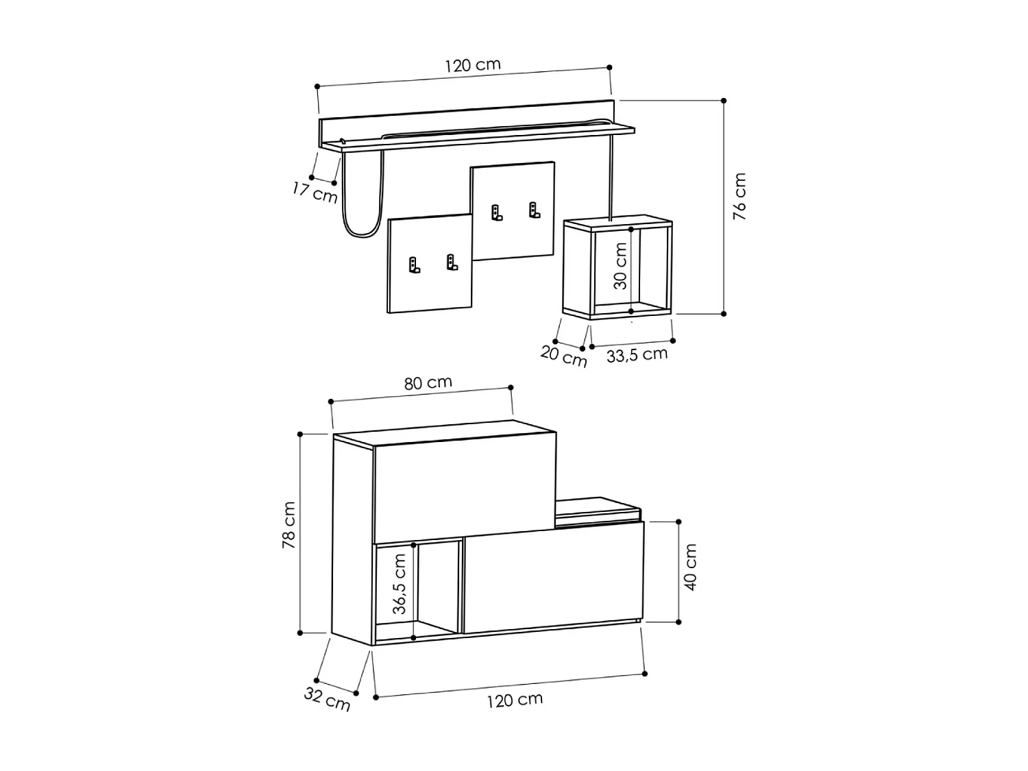 Meuble d'entrée design mural bois et gris INGA