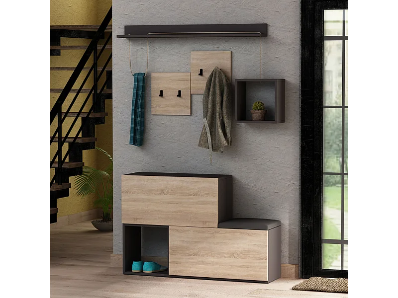 Design wandkapstok van eikenhout en grijs INGA