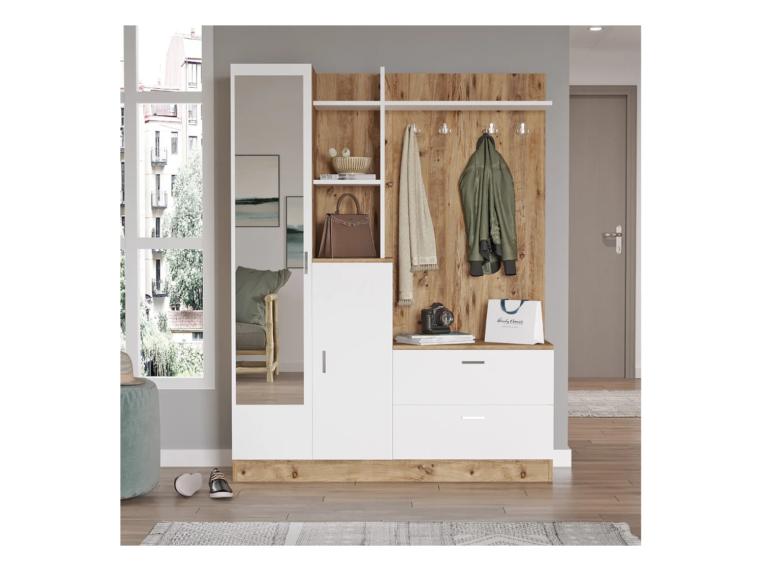 Scandinavisch design halmeubel ANKA van natuurlijk hout en wit