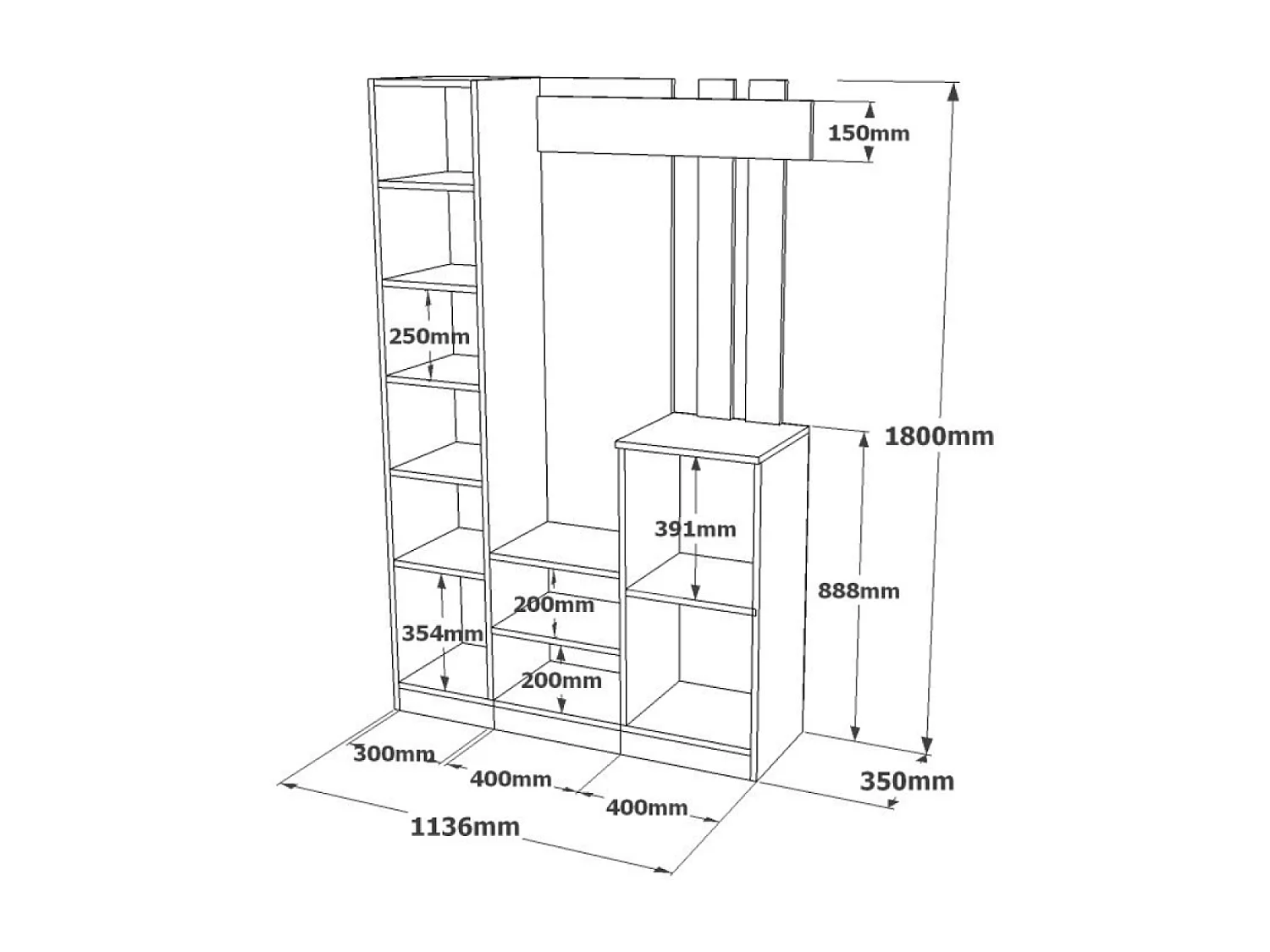 Mobile d'ingresso design legno e grigio con specchio ANKA