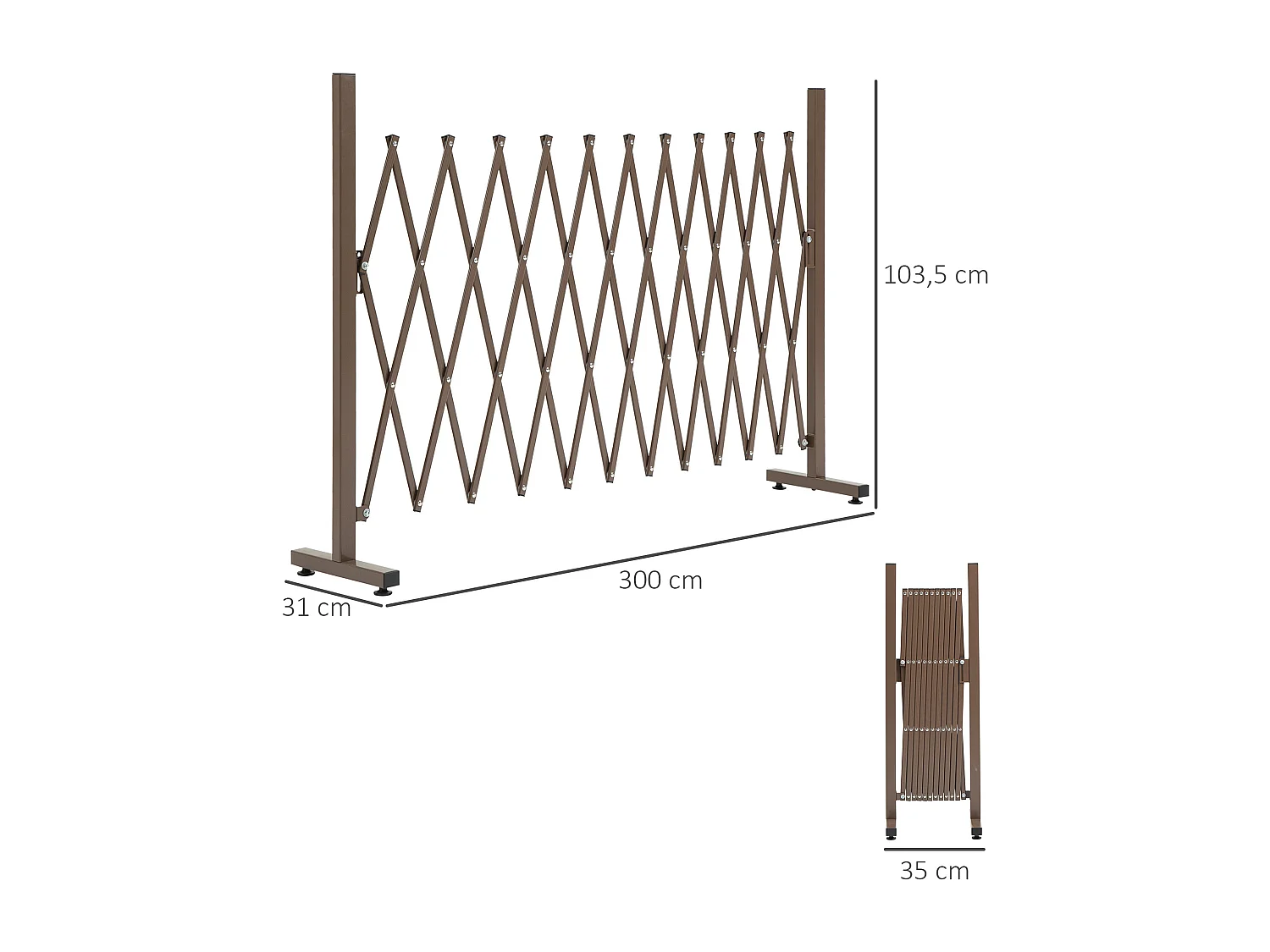 Barrière extensible rétractable barrière de sécurité 300L x 31l x 103H cm alu métal marron