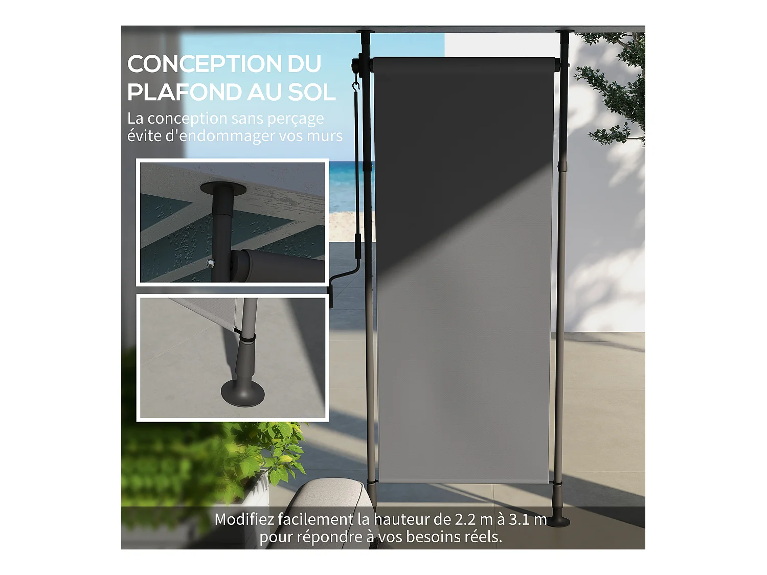 Store extérieur sur pied store manuel rétractable enroulable réglable gris foncé