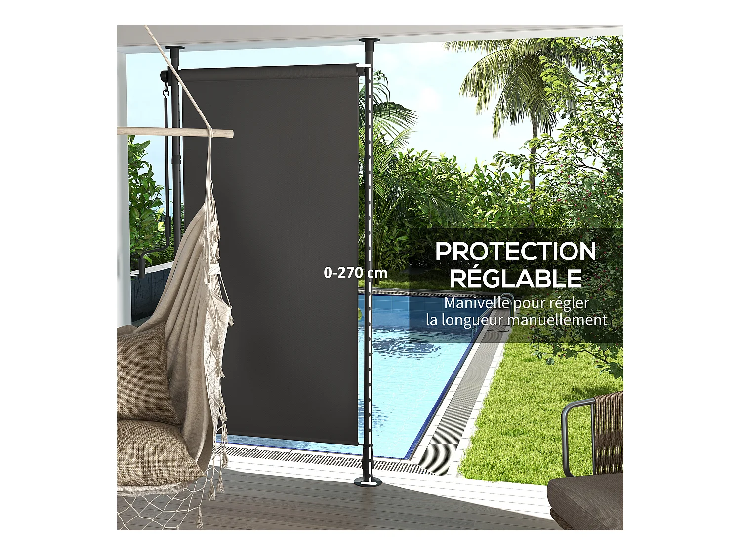 Store extérieur sur pied store manuel rétractable enroulable réglable gris foncé
