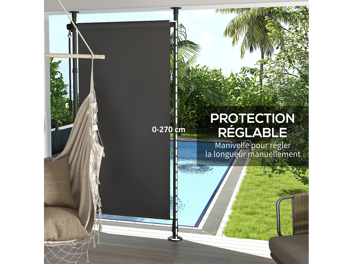 Store extérieur sur pied store manuel rétractable enroulable réglable gris foncé