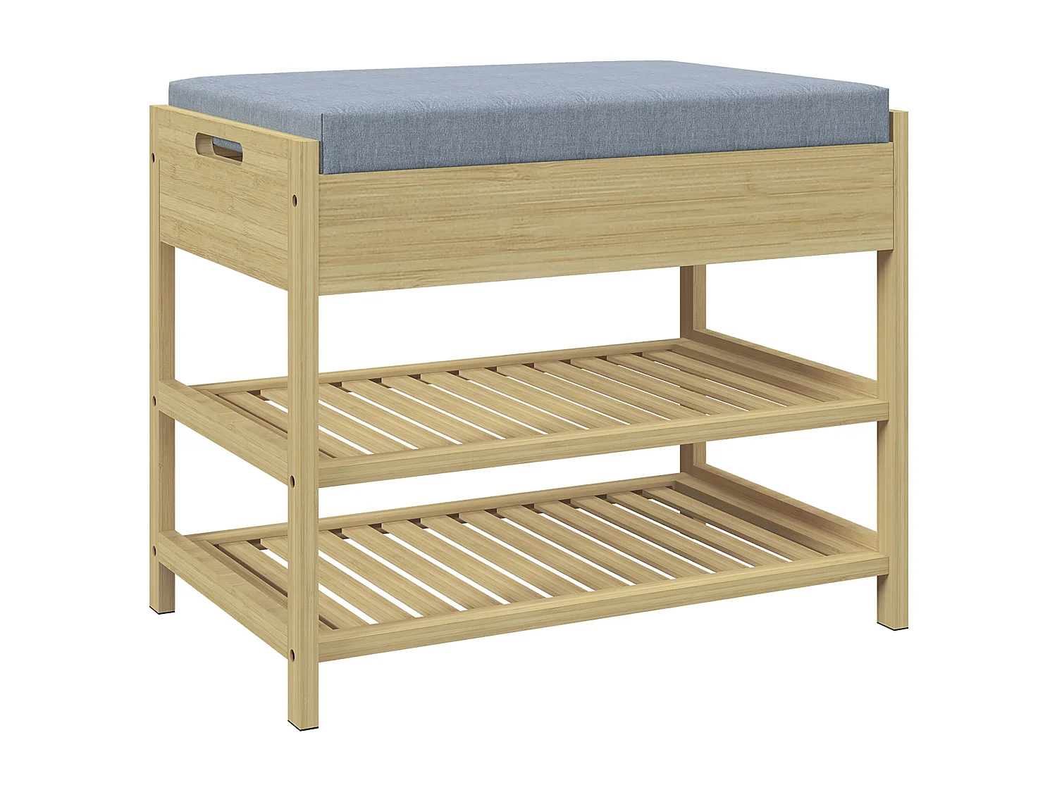 Banc à chaussures style cosy naturel 2 étagères avec coussin bambou