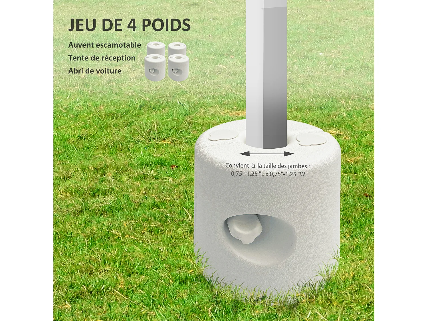 Lot de 4 poids de lestage cylindrique pour tonnelle barnum tente dim. Ø 22 / Ø 24 x 25H cm HDPE blanc