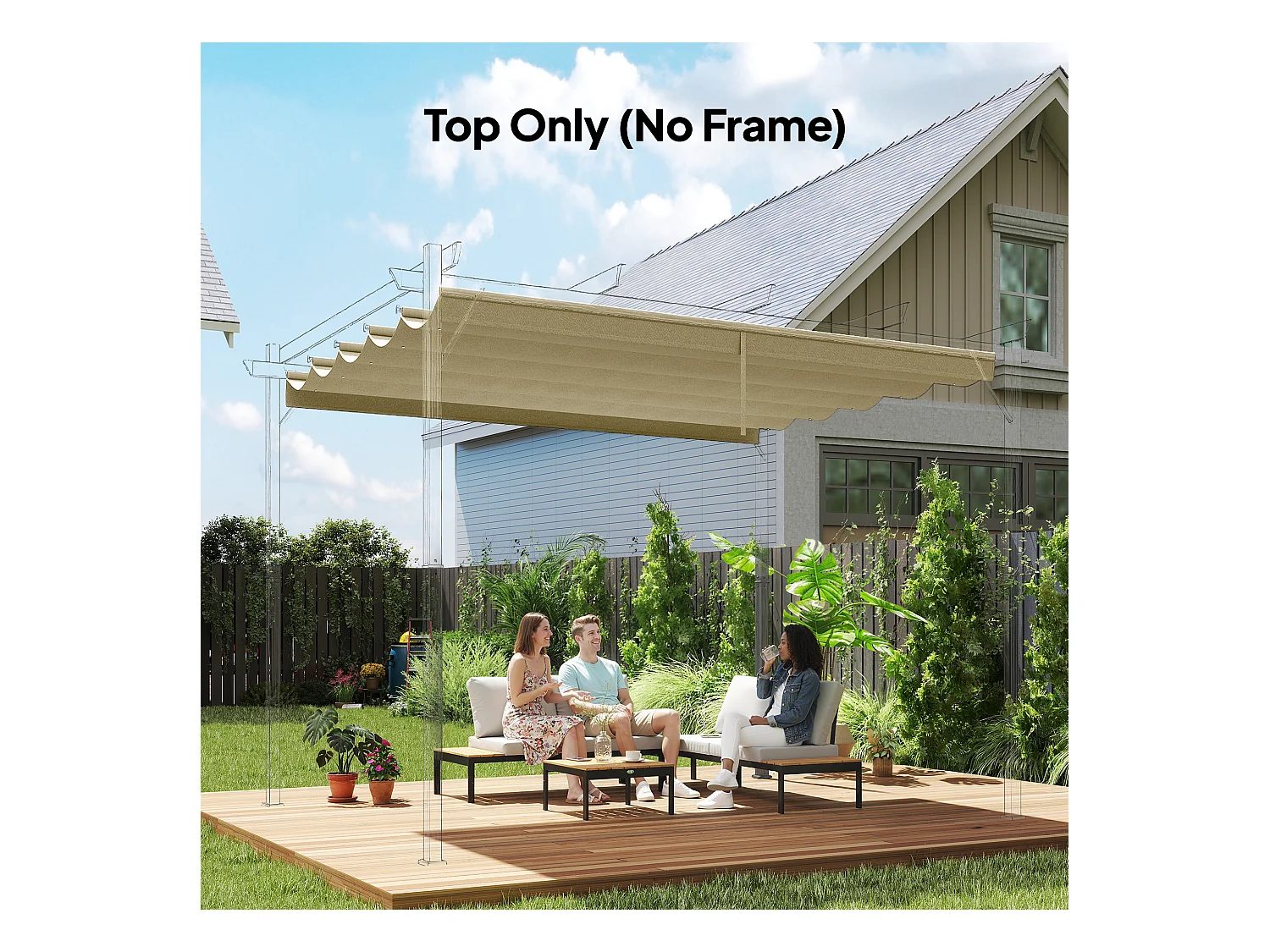 Toile de rechange pour pergola rétractable 3 x 3 m polyester haute densité 180 g/m² imperméabilisé beige
