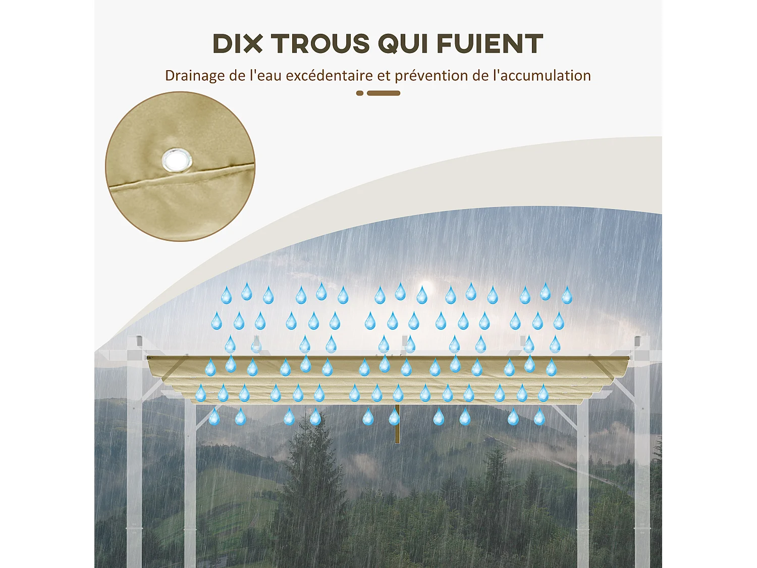 Toile de rechange pour pergola rétractable 4 x 3 m polyester haute densité 180 g/m² imperméabilisé beige