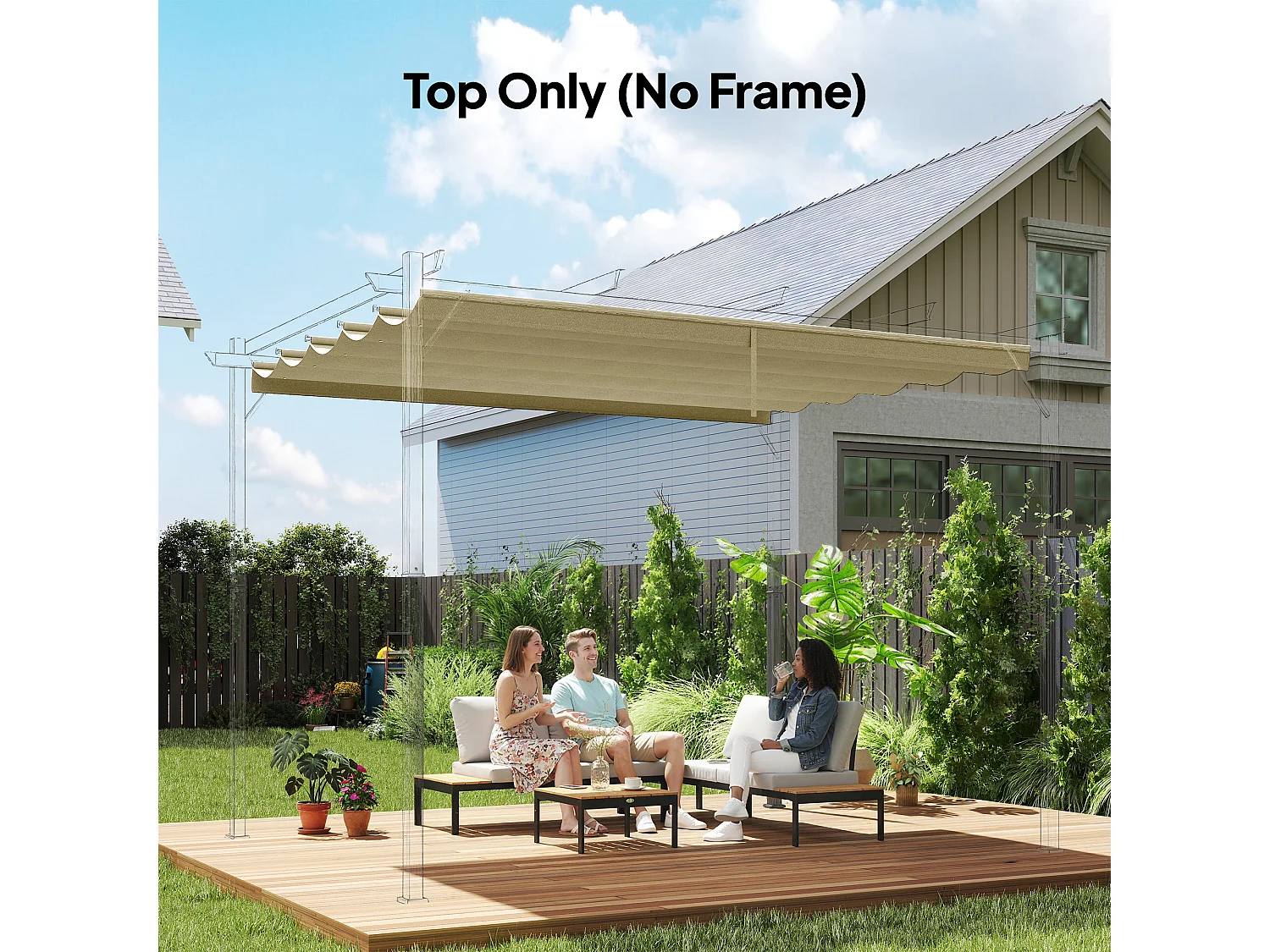 Toile de rechange pour pergola rétractable 4 x 3 m polyester haute densité 180 g/m² imperméabilisé beige