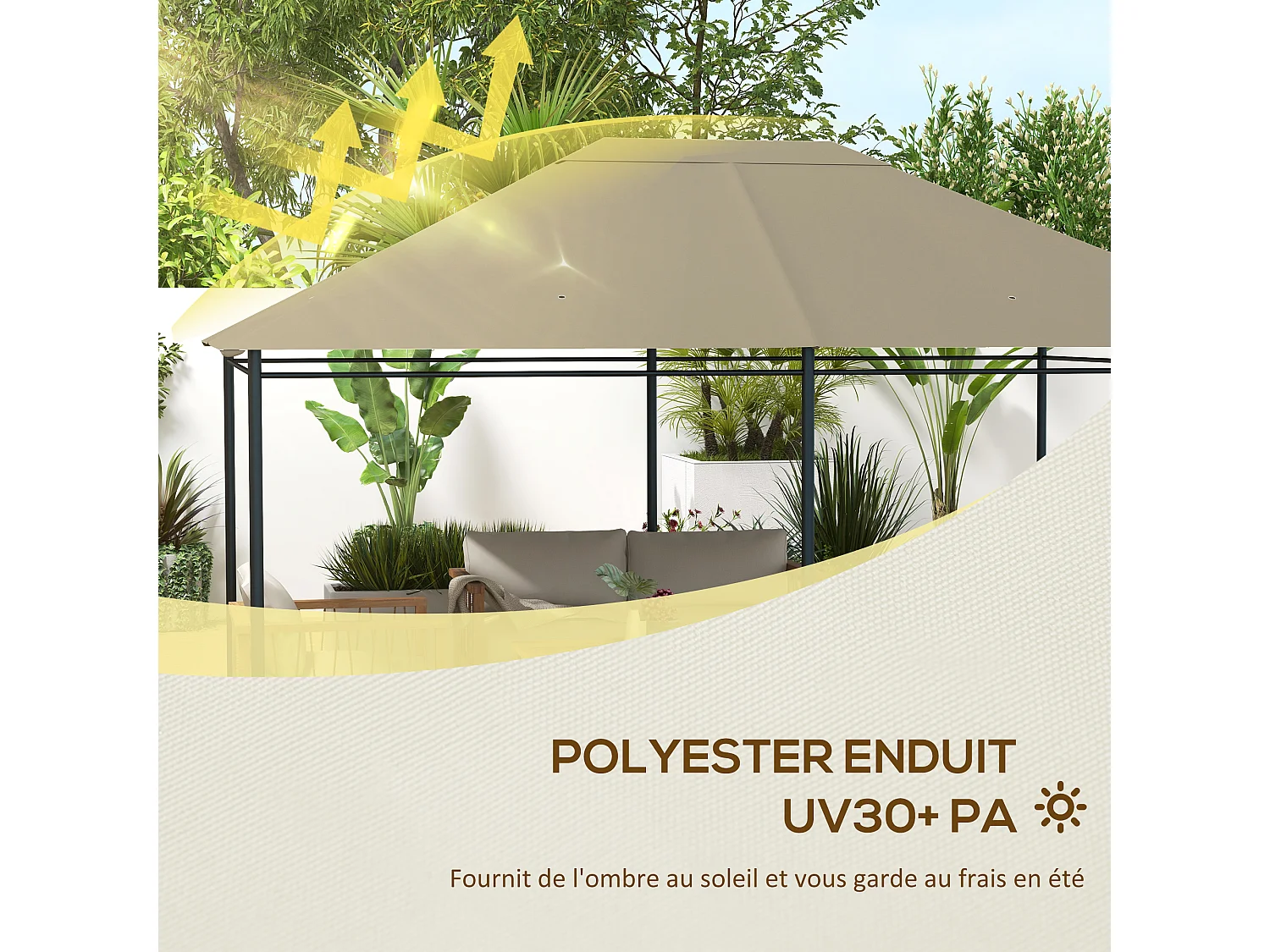 Toile de remplacement tonnelle 3 x 4 m tissu haute densité kaki