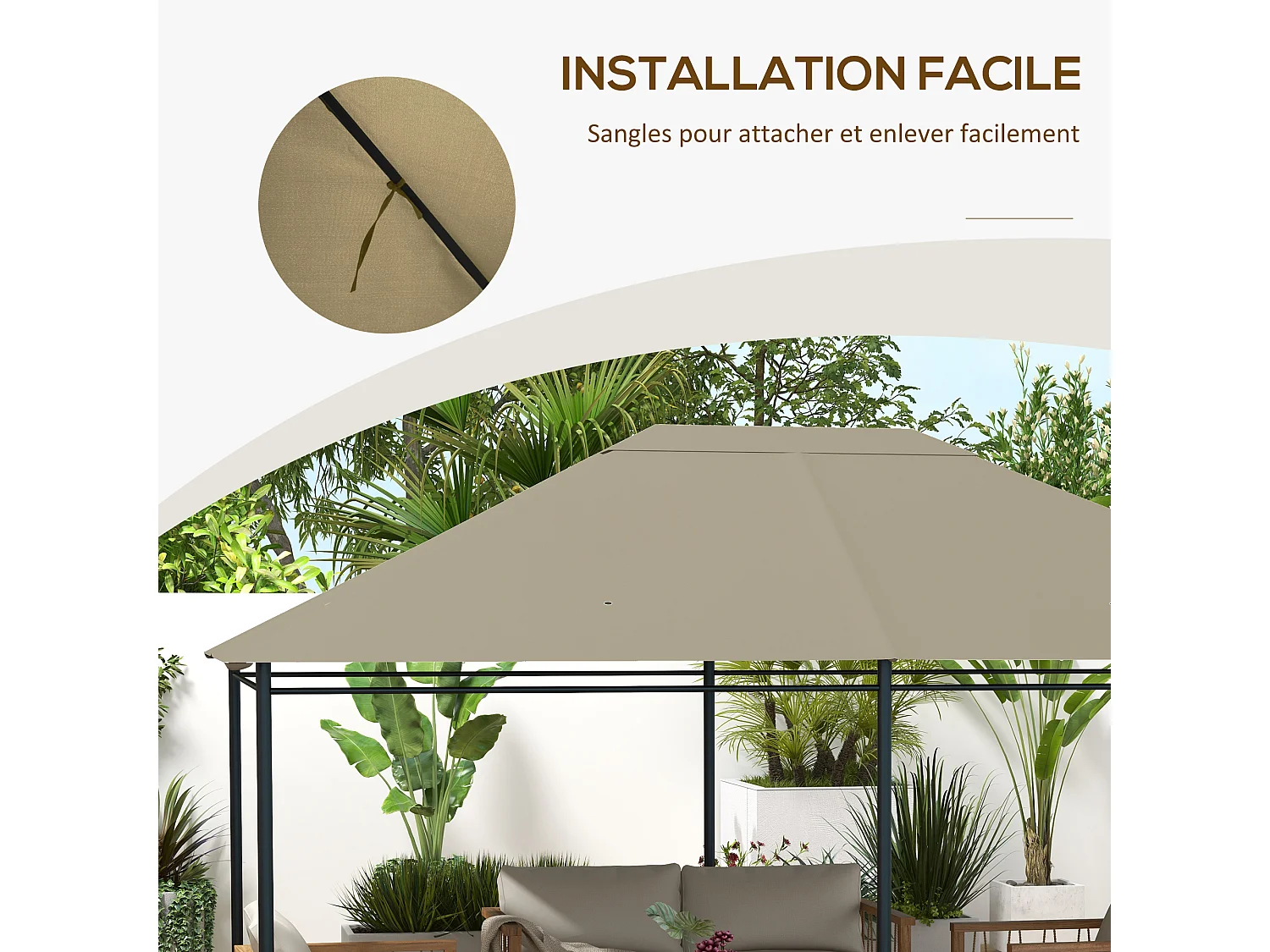 Toile de remplacement tonnelle 3 x 4 m tissu haute densité kaki