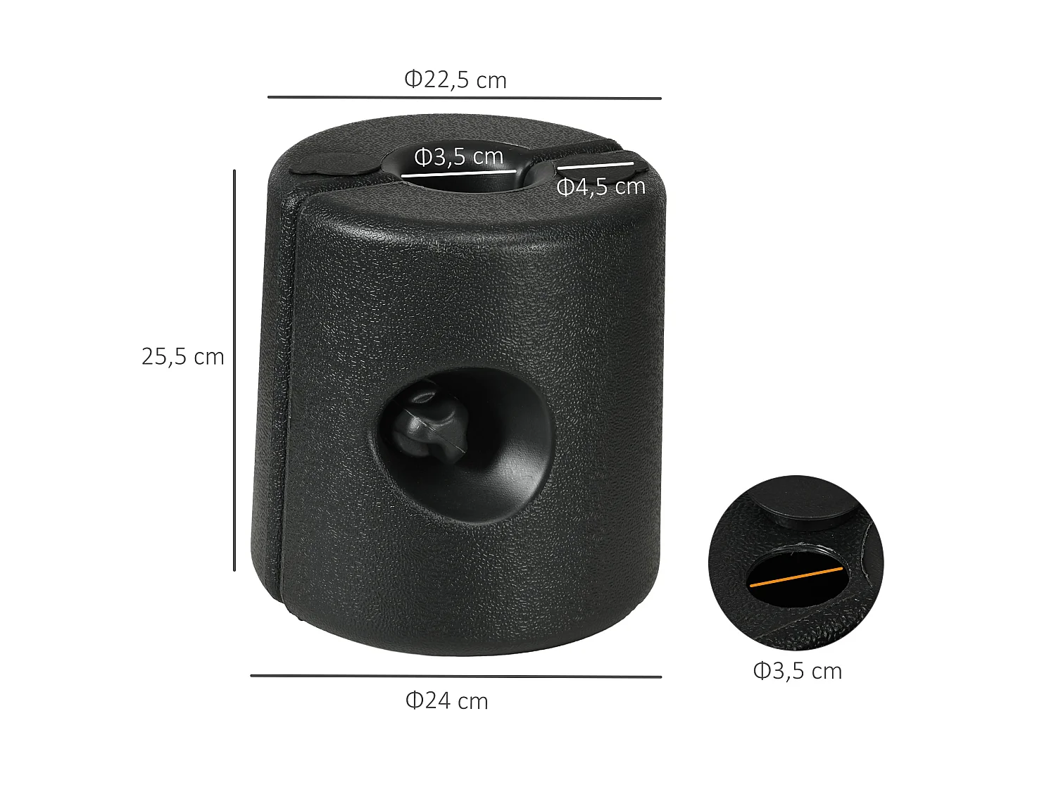 Lot de 4 poids de lestage cylindrique pour tonnelle barnum tente dim. Ø 22 / Ø 24 x 25H cm HDPE noir