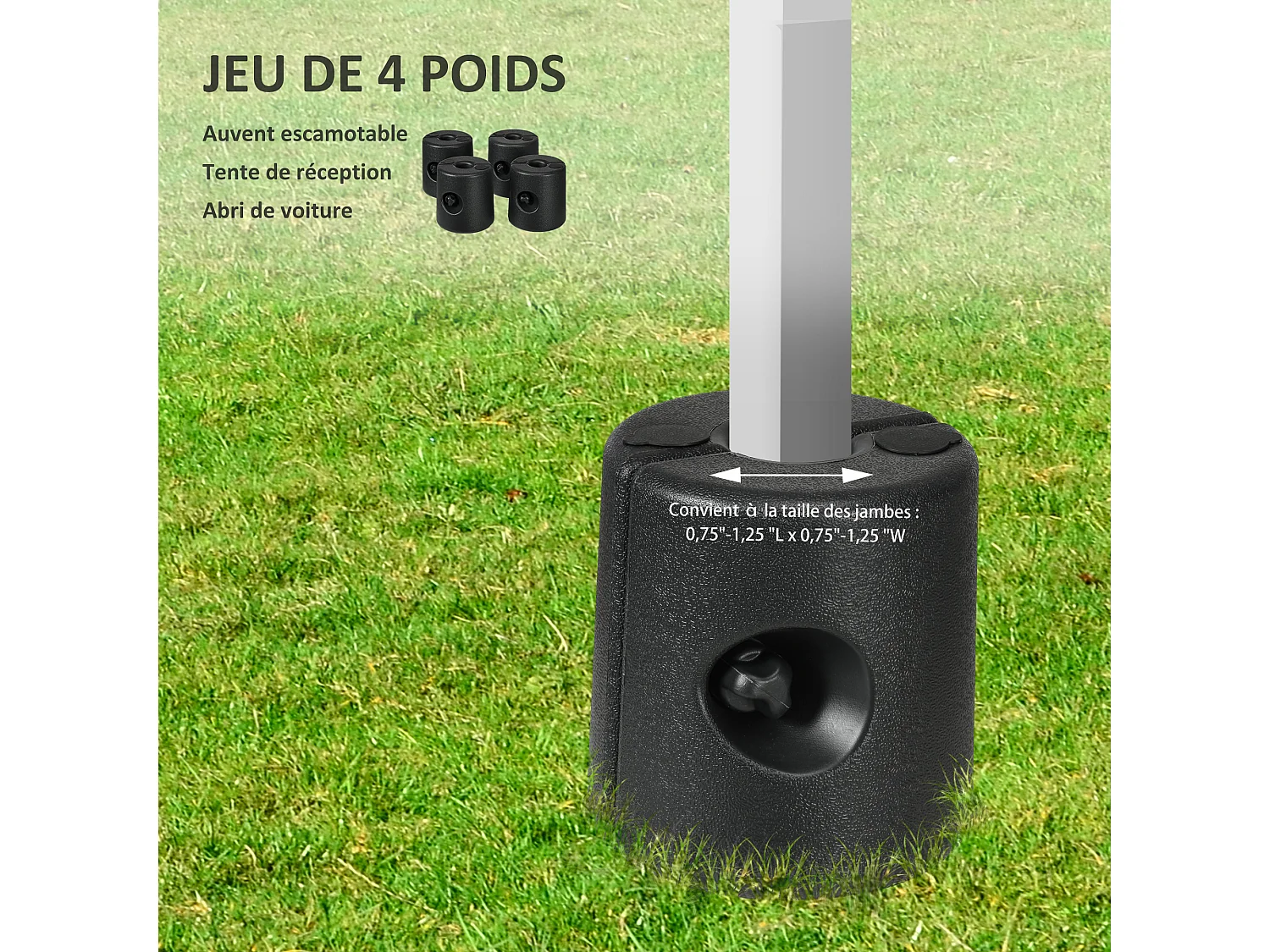 Lot de 4 poids de lestage cylindrique pour tonnelle barnum tente dim. Ø 22 / Ø 24 x 25H cm HDPE noir