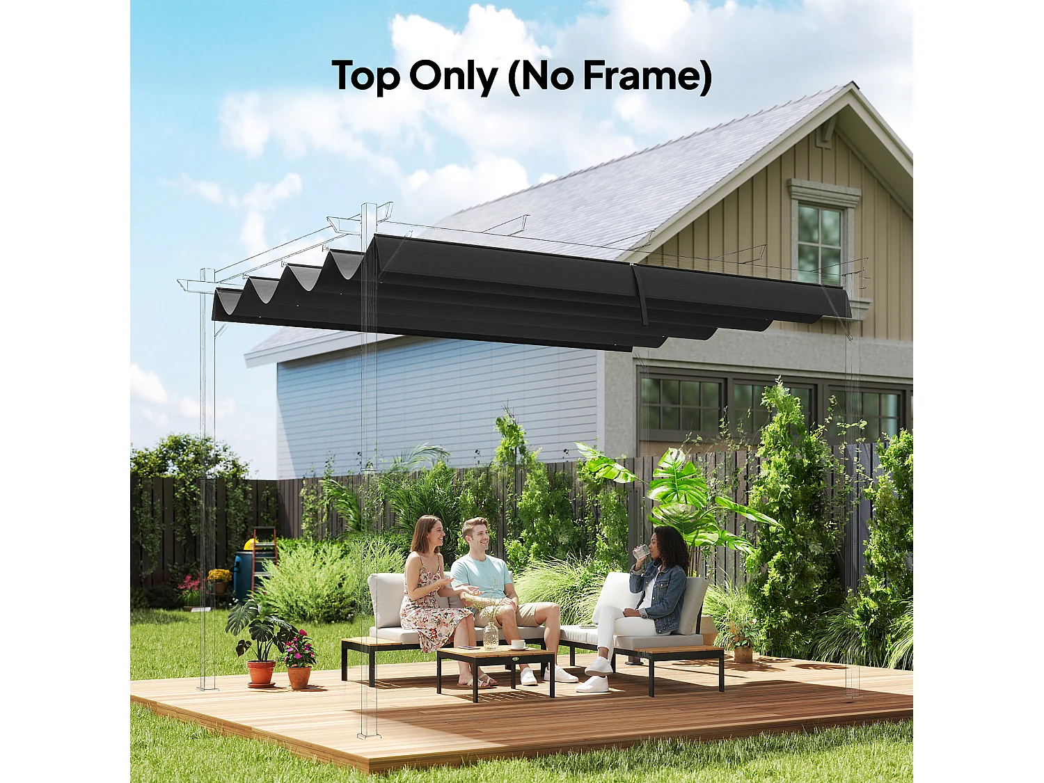 Toile de rechange pour pergola rétractable 3 x 2,15 m polyester haute densité 180 g/m² anti-UV30+ gris