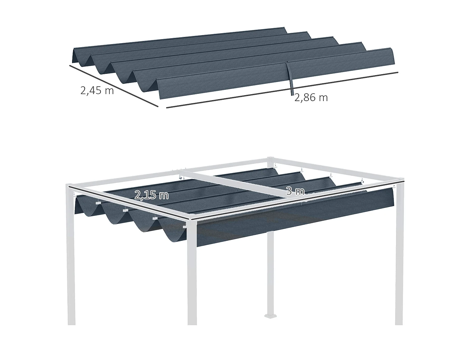 Toile de rechange pour pergola rétractable 3 x 2,15 m polyester haute densité 180 g/m² anti-UV30+ gris