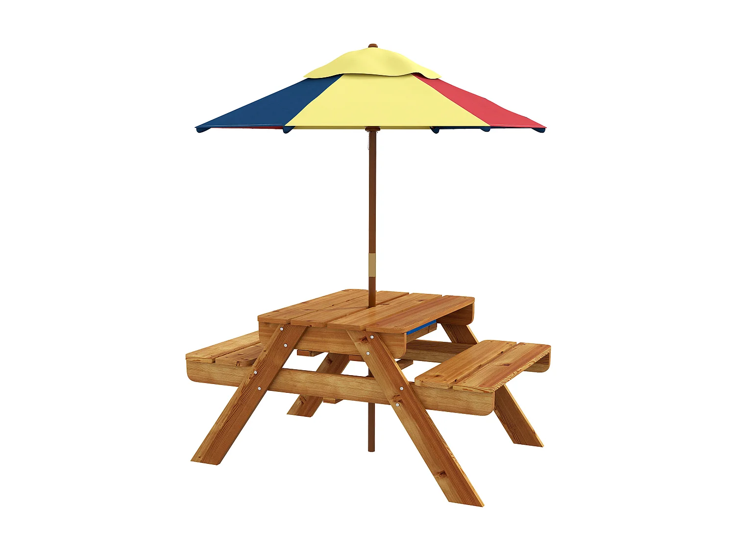 Ensemble table de pique-nique enfant 4 places avec parasol et 2 bacs