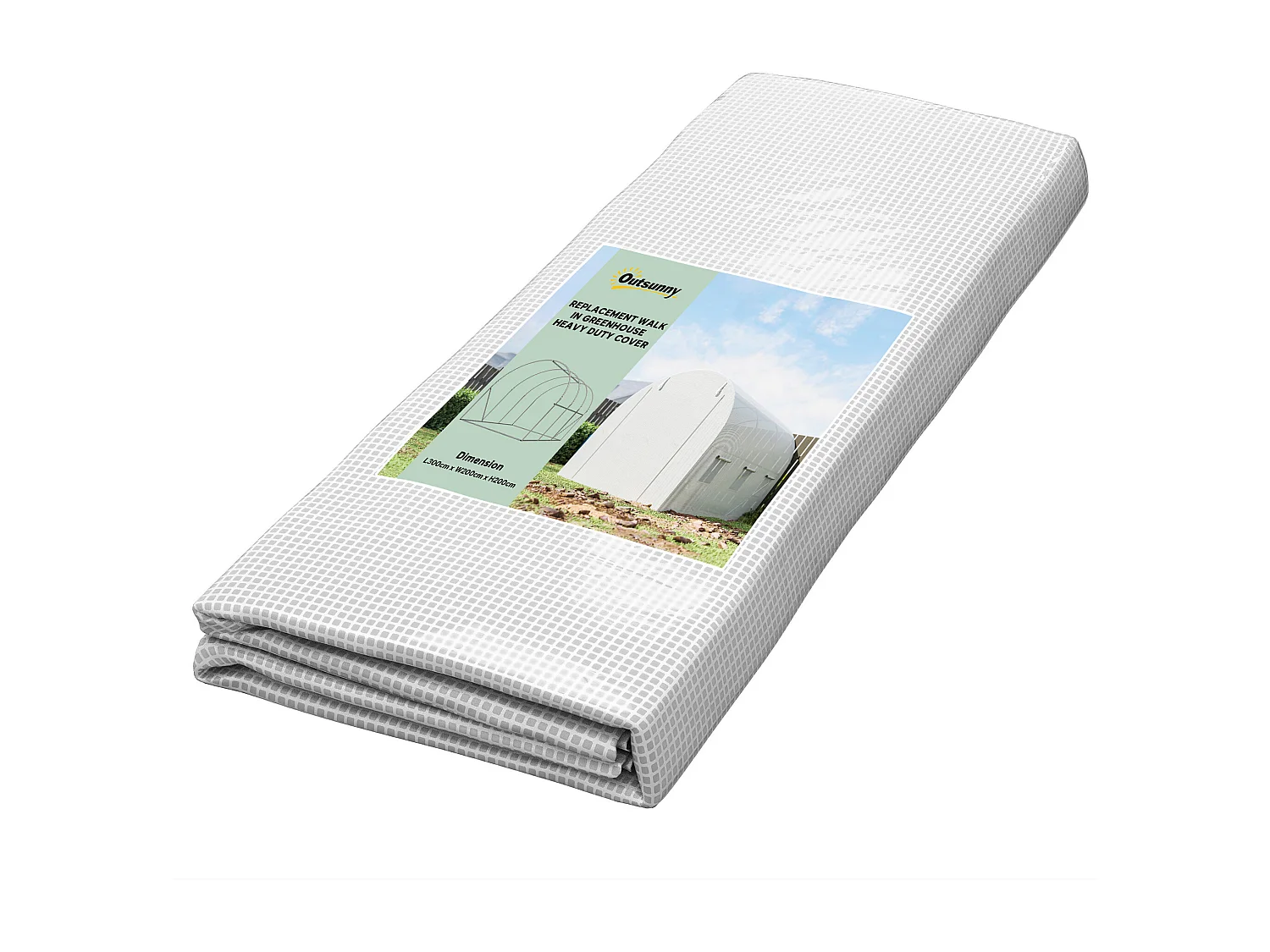 Bâche de rechange serre tunnel 6 m², bâche dim. 3L x 2l x 2H m PE anti-UV imperméable 6 fenêtres + porte enroulable zippée blanc