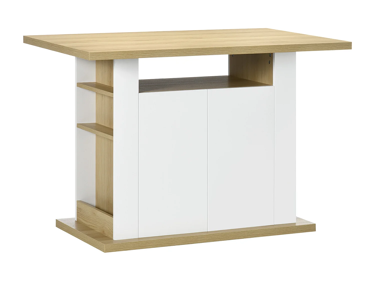 Table à manger ilot central cuisine 4-6 personnes blanc naturel