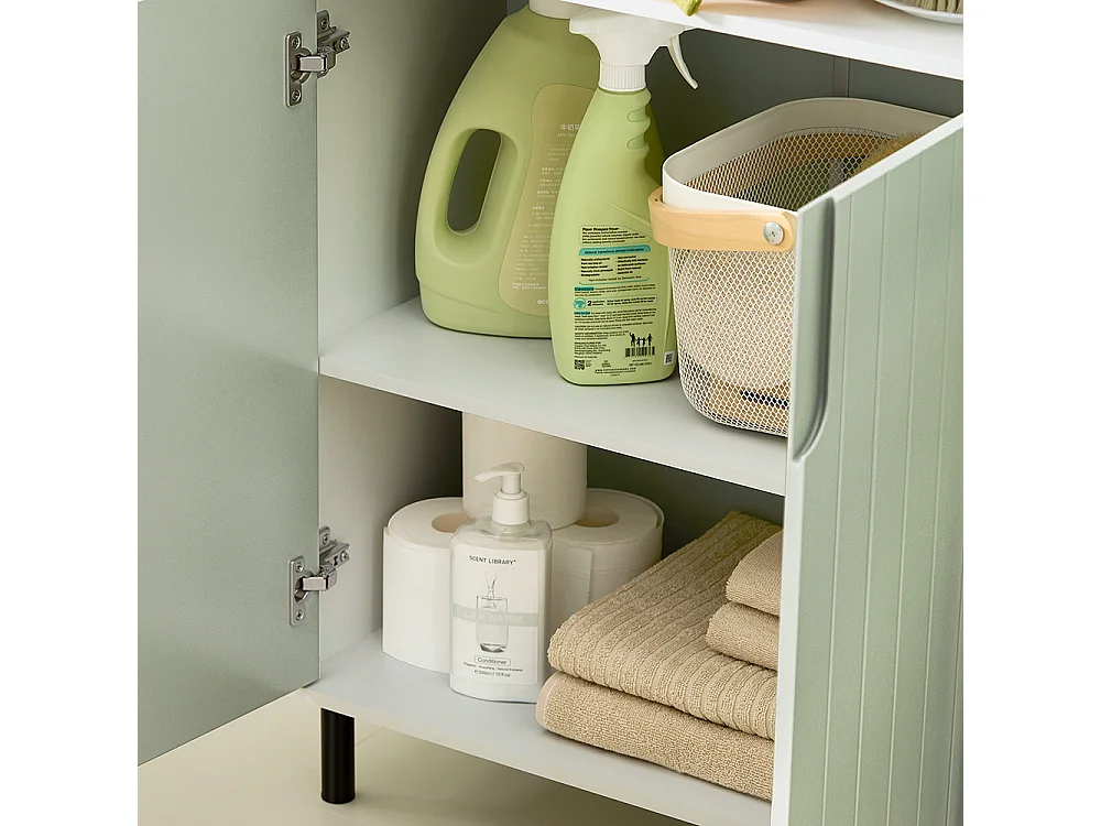 SoBuy Badkameronderkast Badkameropbergkast Opbergkast Toiletkast met 1 open vak, 2 deuren, 60x30x87 cm, BZR138-GR