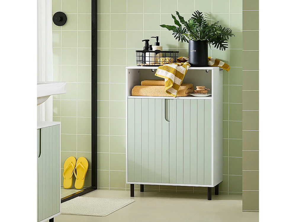 SoBuy Badkameronderkast Badkameropbergkast Opbergkast Toiletkast met 1 open vak, 2 deuren, 60x30x87 cm, BZR138-GR