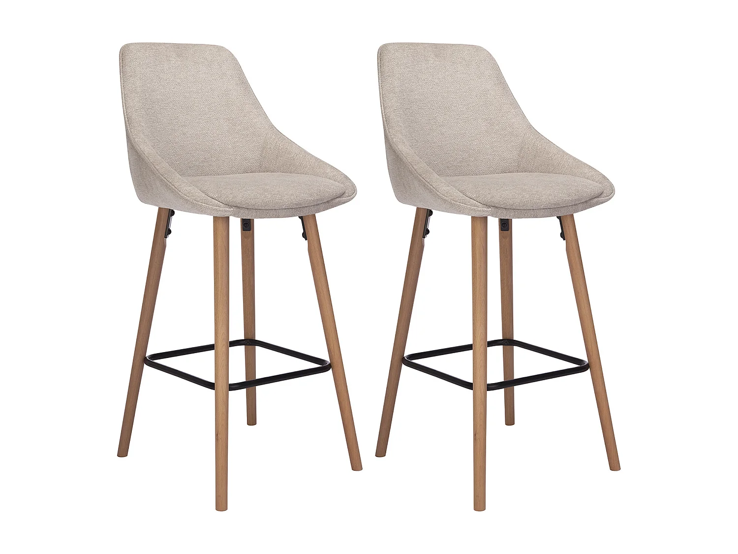 Set van 2 barkrukken in textuurstof en beukenhout - Beige - MASURIE