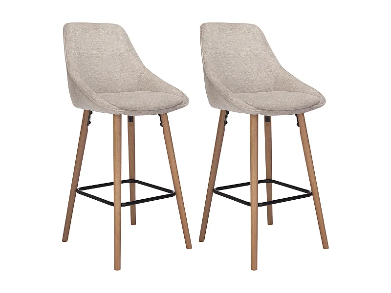 Lot de 2 tabourets de bar en tissu texturé et hêtre - Beige - MASURIE
