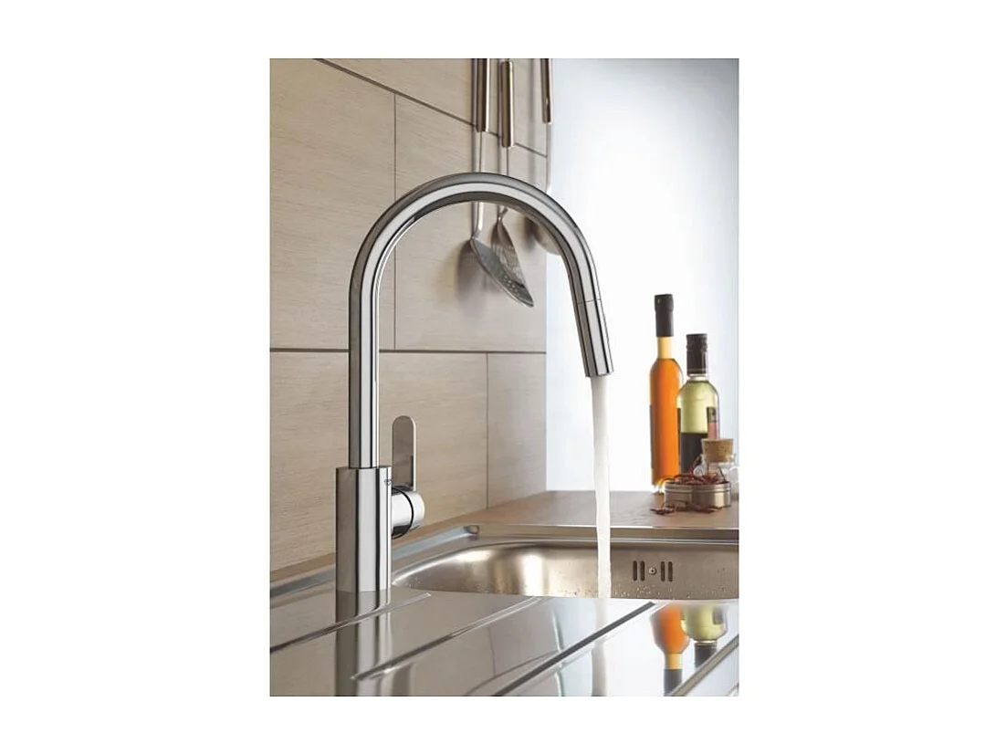 Robinet de cuisine avec mousseur bec haut GROHE Get chromé