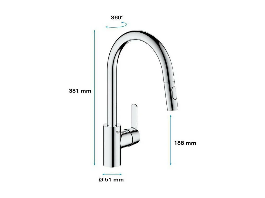 Robinet de cuisine avec mousseur bec haut GROHE Get chromé