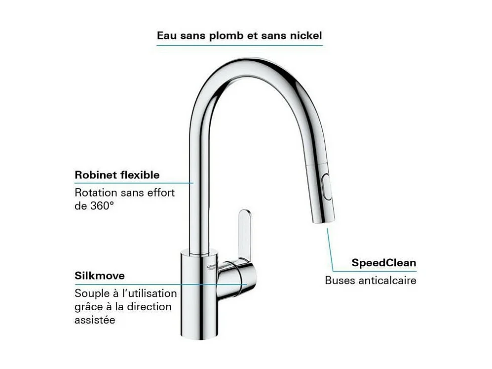 Robinet de cuisine avec mousseur bec haut GROHE Get chromé