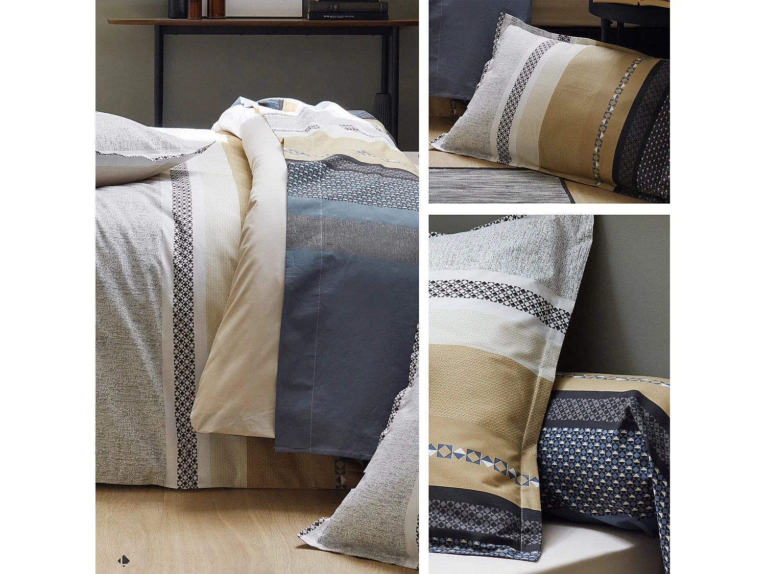 Parure de lit 280x240 cm 50x70 cm percale coton MARLOW acier