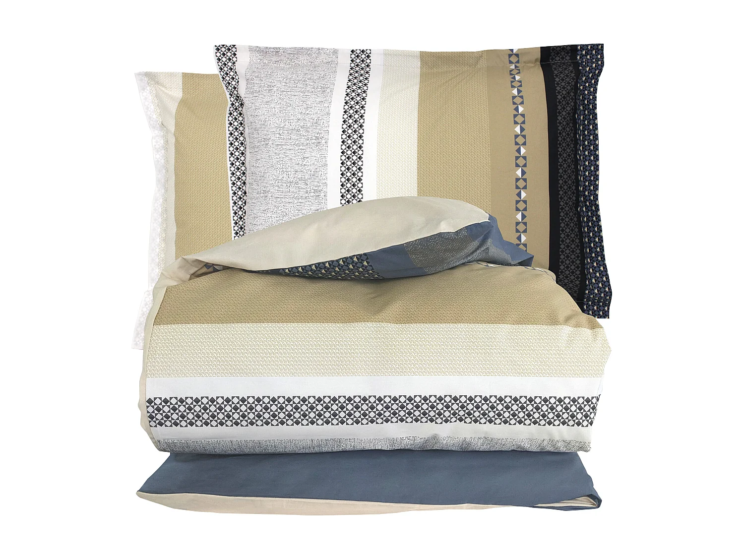 Parure de lit 280x240 cm 50x70 cm percale coton MARLOW acier