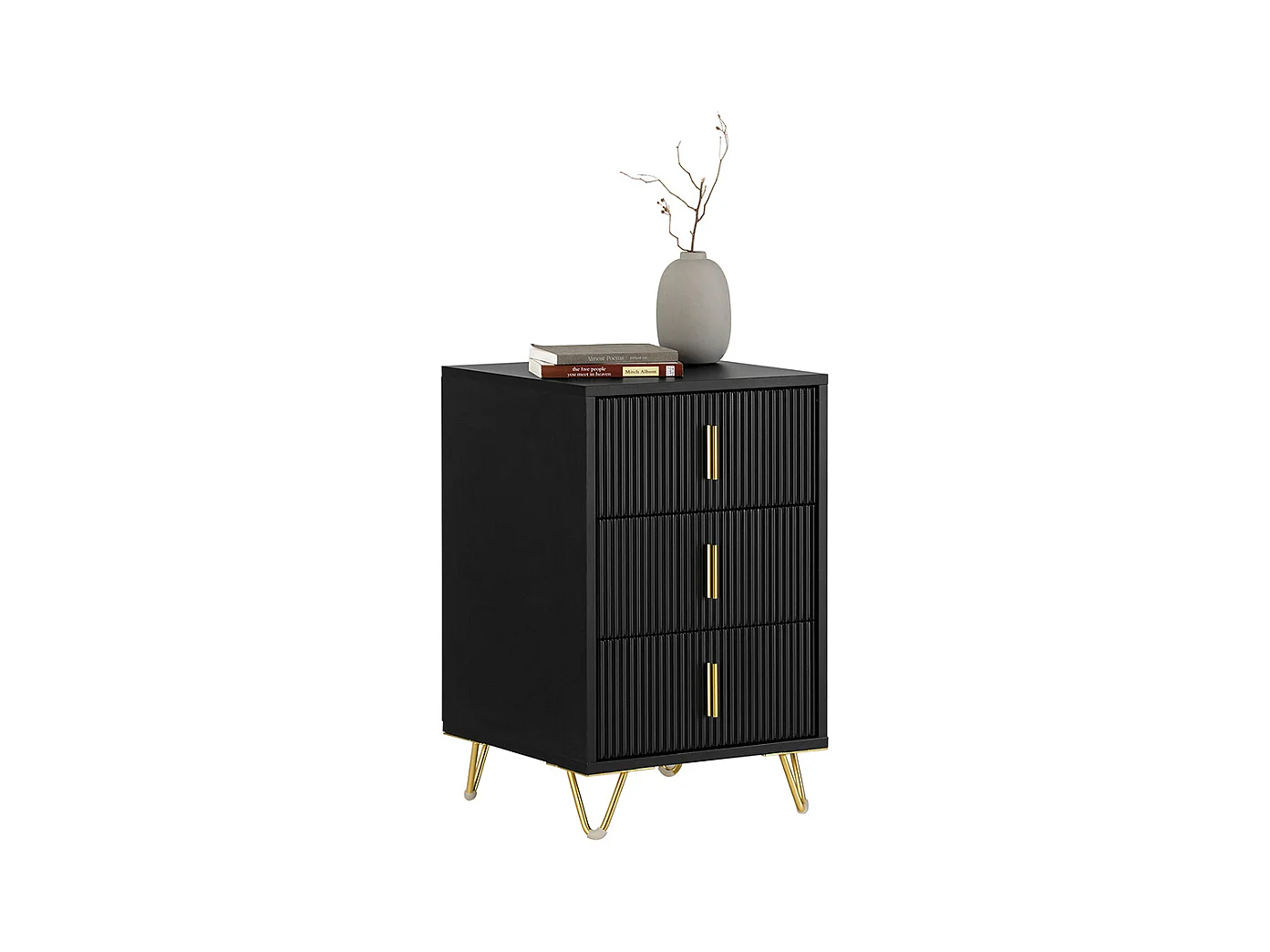 Sobuy table de chevet avec 3 tiroirs table de nuit bout de canapé table d'appoint pour salon, chambre, bureau, noir, l40xh63xp40 cm, fbt115-l-sch