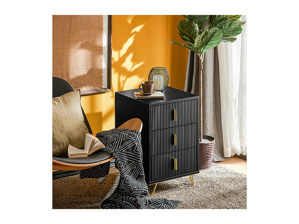 Sobuy nachtkastje met 3 laden nachtkastje bijzettafel bijzettafel voor woonkamer, slaapkamer, kantoor, zwart, l40xh63xp40 cm, fbt115-l-sch