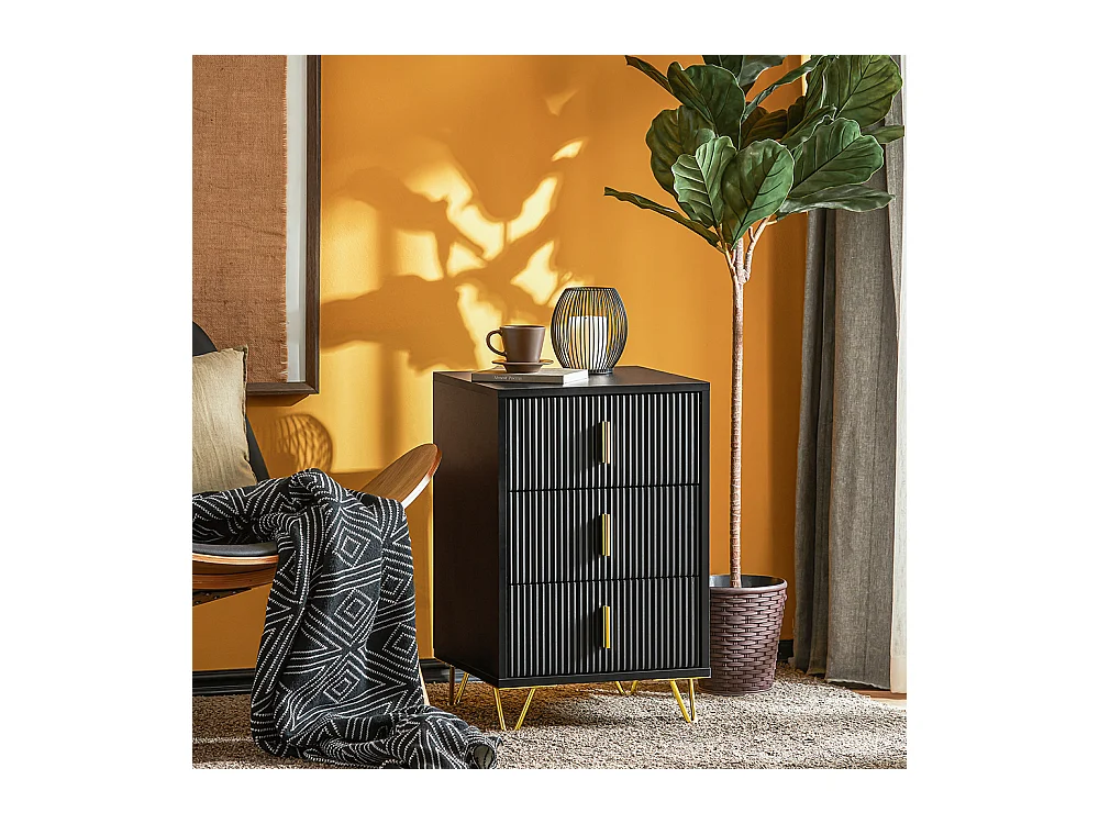 Sobuy nachtkastje met 3 laden nachtkastje bijzettafel bijzettafel voor woonkamer, slaapkamer, kantoor, zwart, l40xh63xp40 cm, fbt115-l-sch