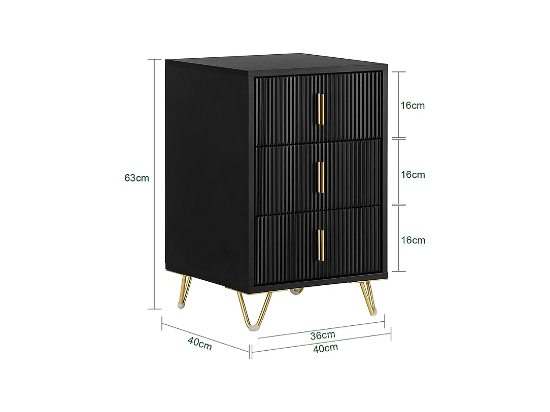 Sobuy nachtkastje met 3 laden nachtkastje bijzettafel bijzettafel voor woonkamer, slaapkamer, kantoor, zwart, l40xh63xp40 cm, fbt115-l-sch