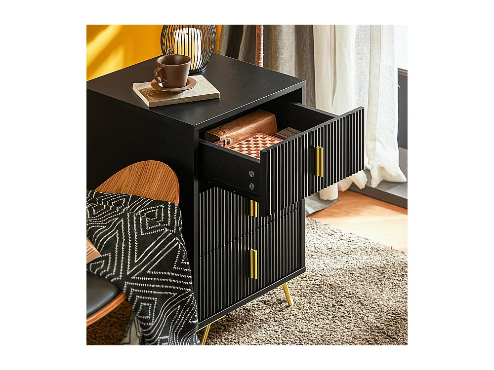 Sobuy nachtkastje met 3 laden nachtkastje bijzettafel bijzettafel voor woonkamer, slaapkamer, kantoor, zwart, l40xh63xp40 cm, fbt115-l-sch