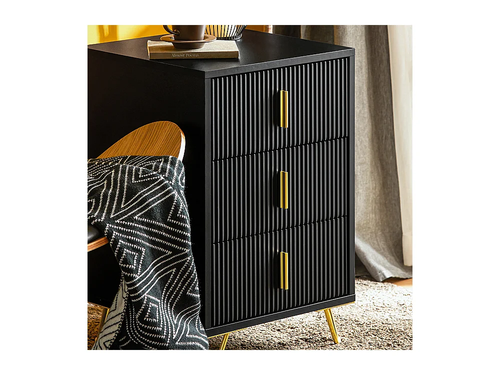 Sobuy nachtkastje met 3 laden nachtkastje bijzettafel bijzettafel voor woonkamer, slaapkamer, kantoor, zwart, l40xh63xp40 cm, fbt115-l-sch