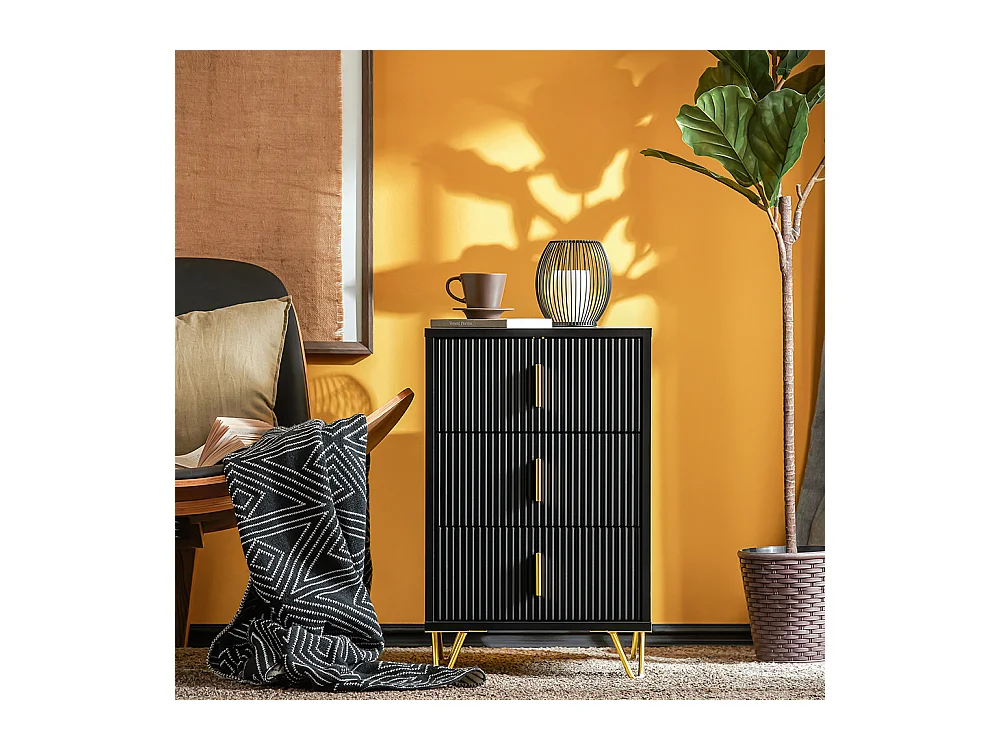 Sobuy nachtkastje met 3 laden nachtkastje bijzettafel bijzettafel voor woonkamer, slaapkamer, kantoor, zwart, l40xh63xp40 cm, fbt115-l-sch