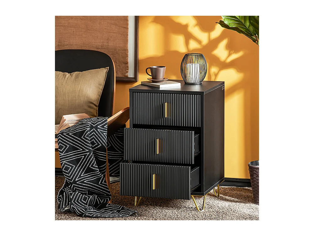 Sobuy nachtkastje met 3 laden nachtkastje bijzettafel bijzettafel voor woonkamer, slaapkamer, kantoor, zwart, l40xh63xp40 cm, fbt115-l-sch