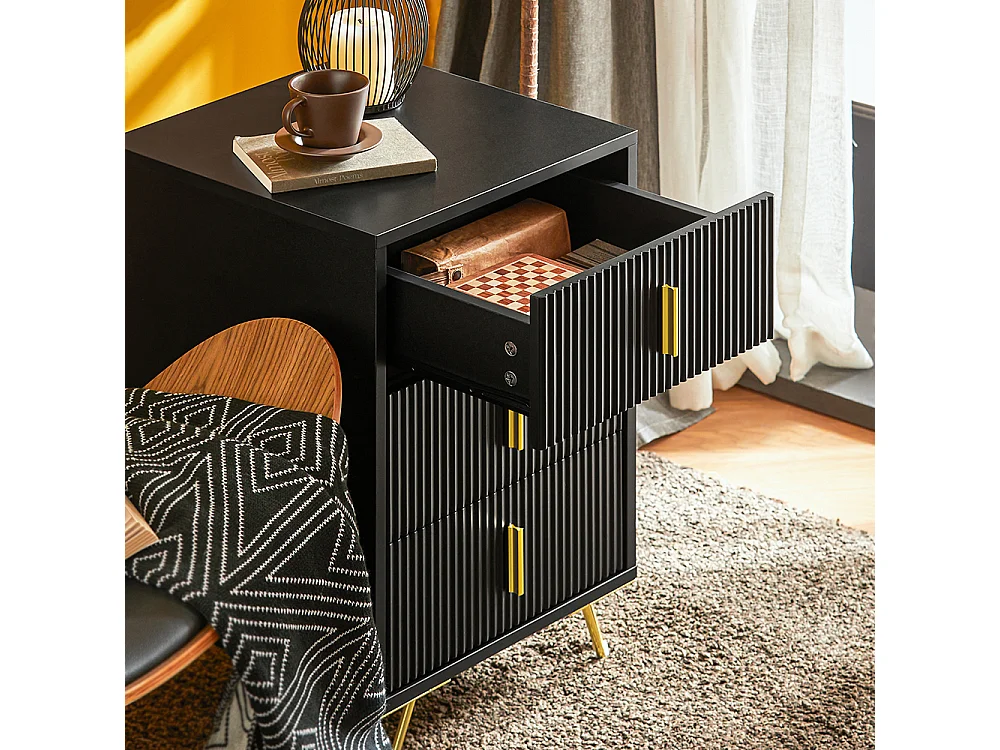 Sobuy table de chevet avec 3 tiroirs table de nuit bout de canapé table d'appoint pour salon, chambre, bureau, noir, l40xh63xp40 cm, fbt115-l-sch