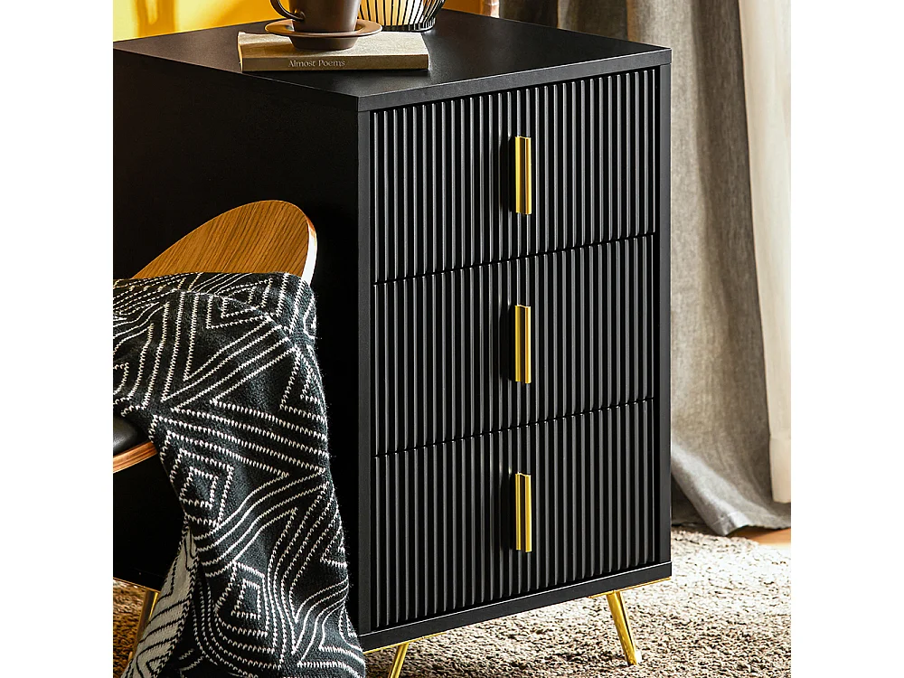 Sobuy table de chevet avec 3 tiroirs table de nuit bout de canapé table d'appoint pour salon, chambre, bureau, noir, l40xh63xp40 cm, fbt115-l-sch